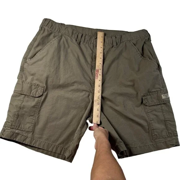 WRANGLER Shorts Men's Flat Front Slash Pocket 100% Cotton Cargos Brown 42rsr6 - Picture 9 of 14